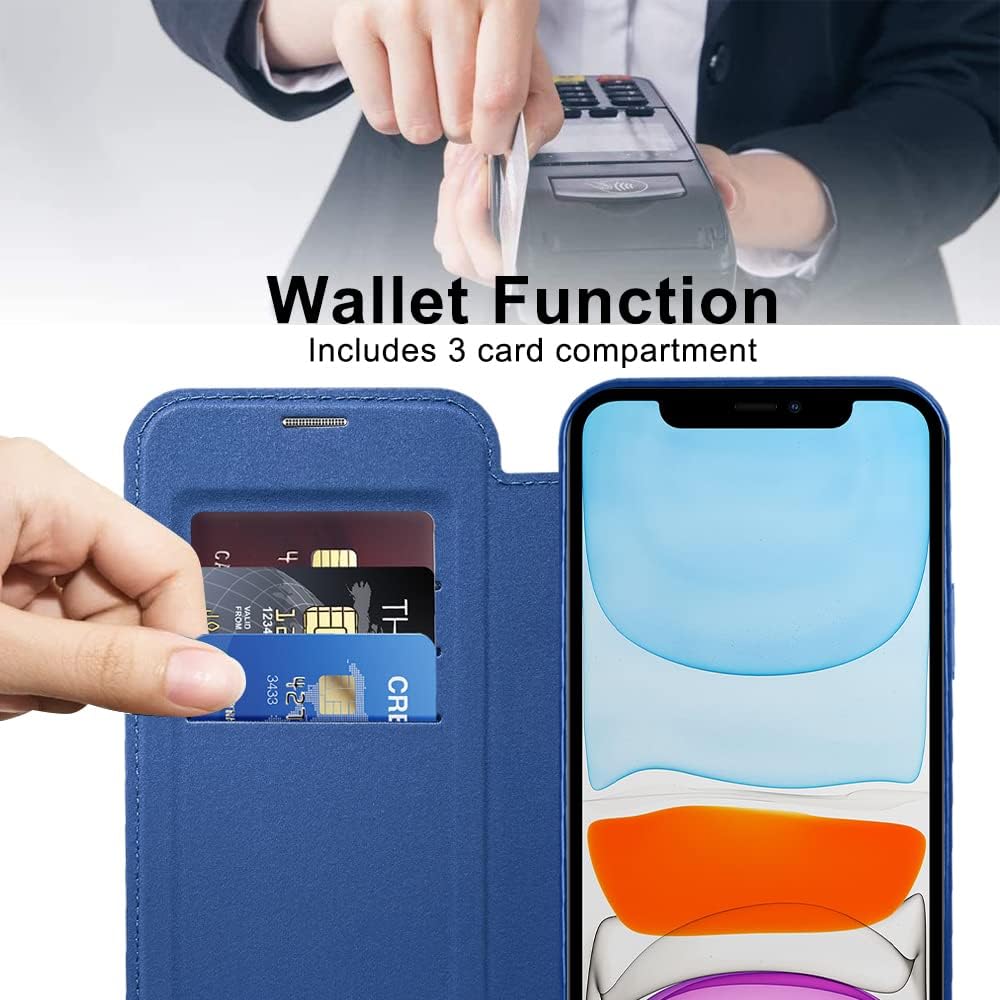 Wallet phone case suitable for iPhone 11 with [Credit Card Holder][RFID Blocking], compatible with magnetic wireless charging Green