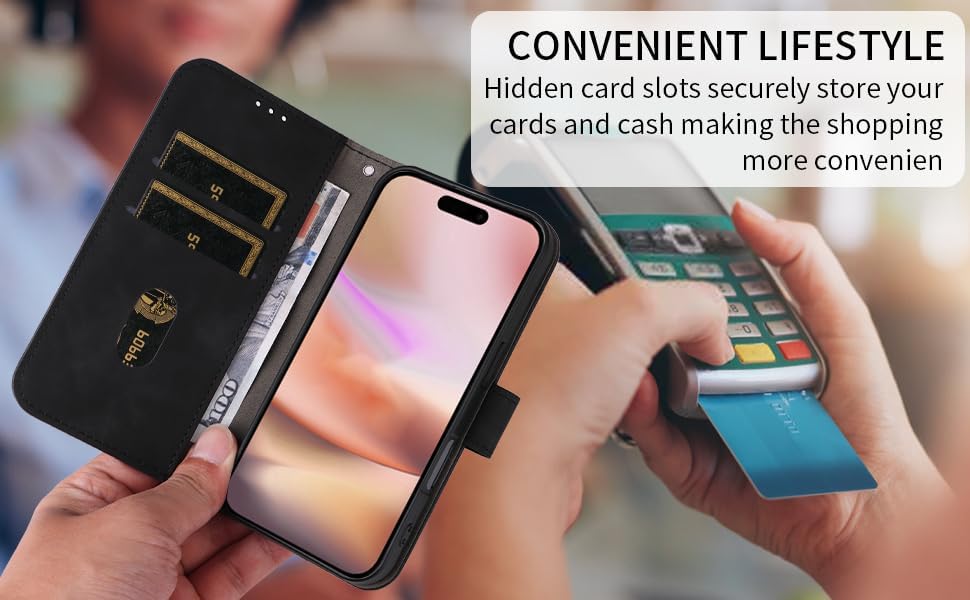 iTape Mobile phone case compatible with Samsung Galaxy S25 Edge. Soft touch flip holder credit card slot wallet phone case, shockproof and drop-proof Black
