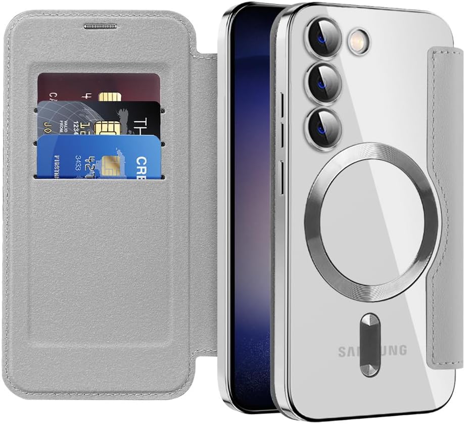 iTape Wallet phone case suitable for Samsung Galaxy S23 with [Credit Card Holder][RFID Blocking], compatible with magnetic wireless charging Green