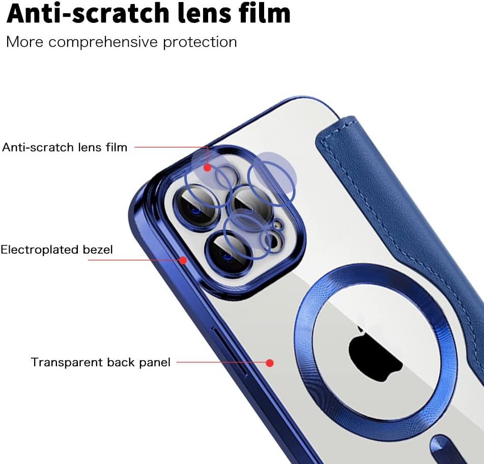 Wallet phone case suitable for iPhone 11 Pro max with [Credit Card Holder][RFID Blocking], compatible with magnetic wireless charging Blue