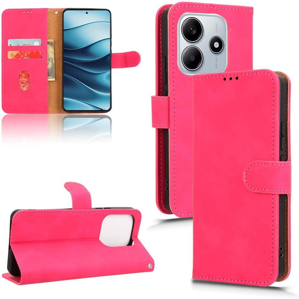 iTape Mobile phone case compatible with Xiaomi Redmi Note 14 4G. Soft touch flip holder credit card slot wallet phone case, shockproof and drop-proof Brown