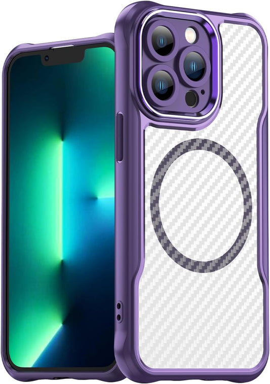Magnetic carbon fibre case for iPhone 13 Pro, support wireless charging, carbon fibre shockproof slim case Purple
