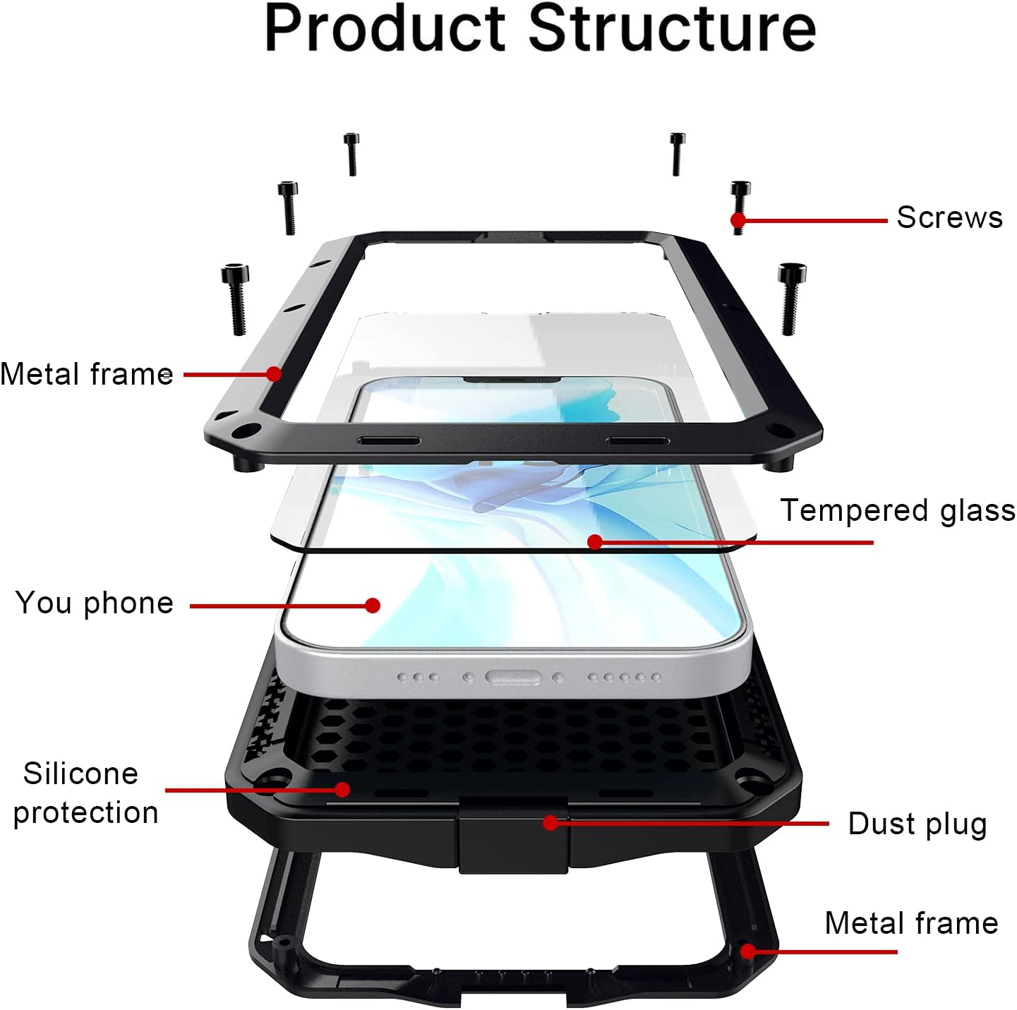 For iPhone 13 Pro max Phone Case, 360° Waterproof and Shockproof Hard Shell Metal Military Heavy Duty Rugged Case for iPhone 13 Pro max Silver