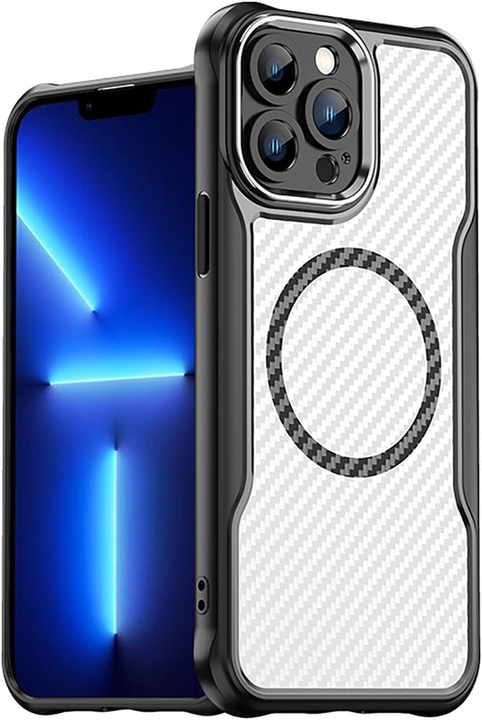 Magnetic carbon fibre case for iPhone 13 Pro max, support wireless charging, carbon fibre shockproof slim case Black