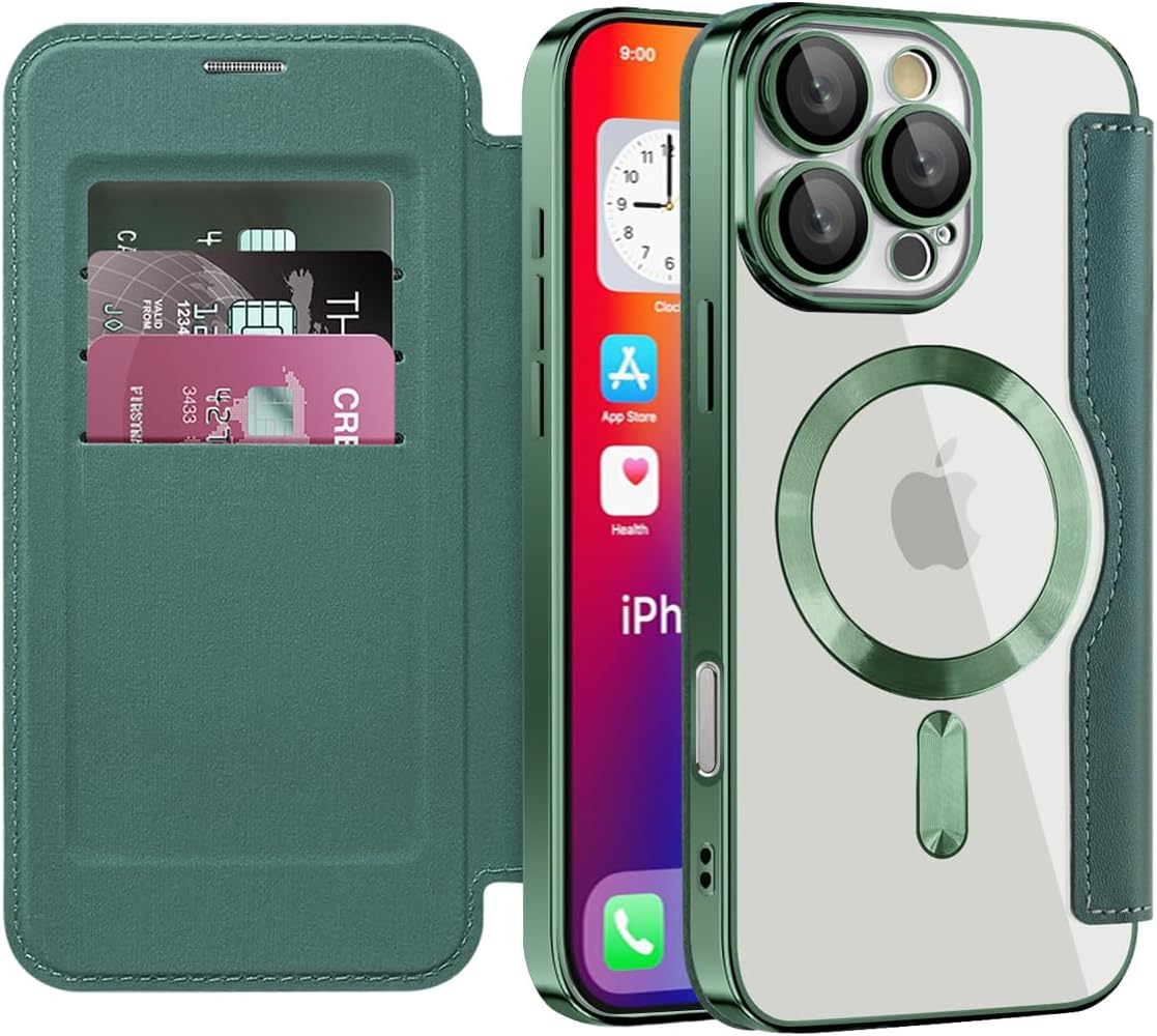 Wallet phone case suitable for iPhone 16 Pro max with [Credit Card Holder][RFID Blocking], compatible with magnetic wireless charging Pink