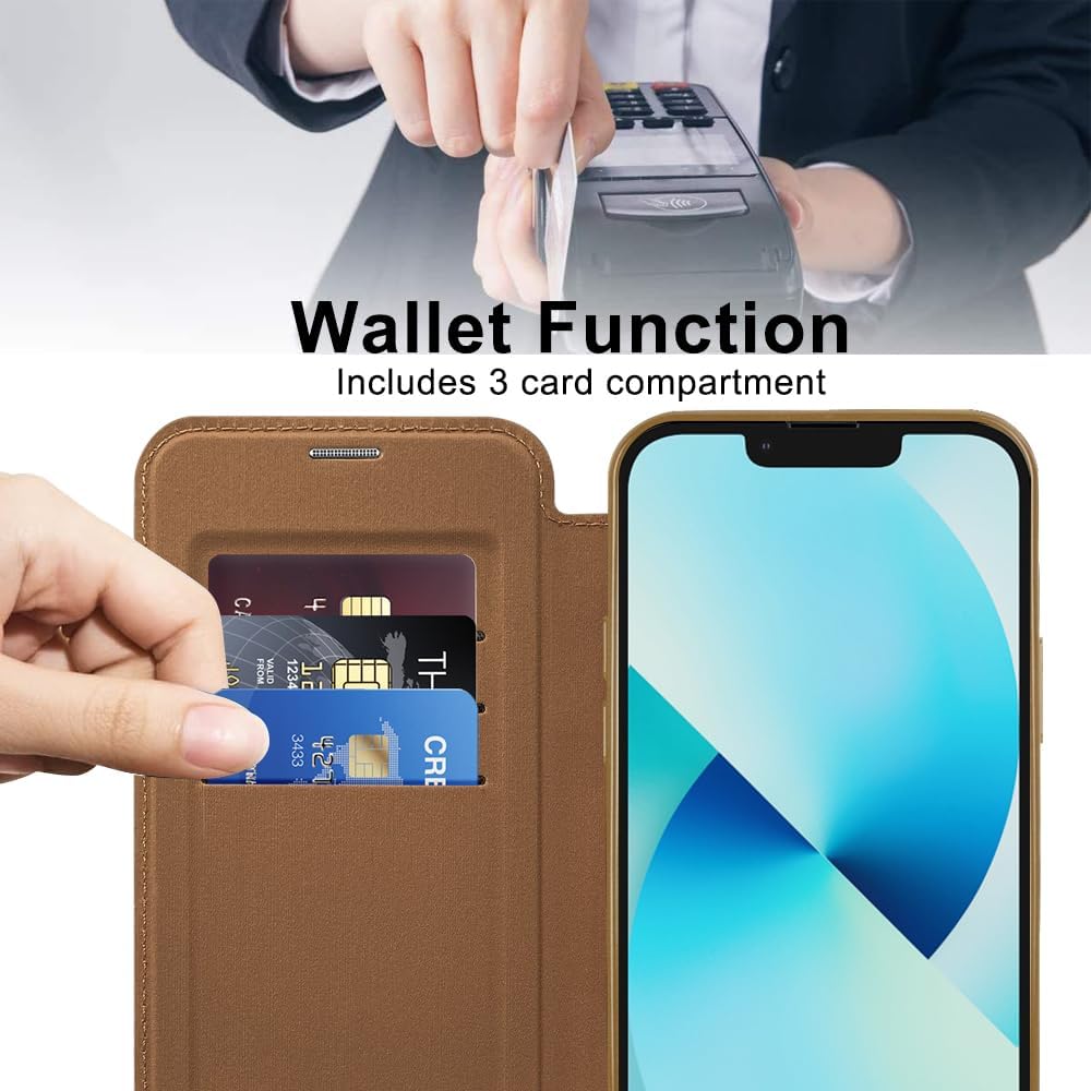 Wallet phone case suitable for iPhone 13 with [Credit Card Holder][RFID Blocking], compatible with magnetic wireless charging Green
