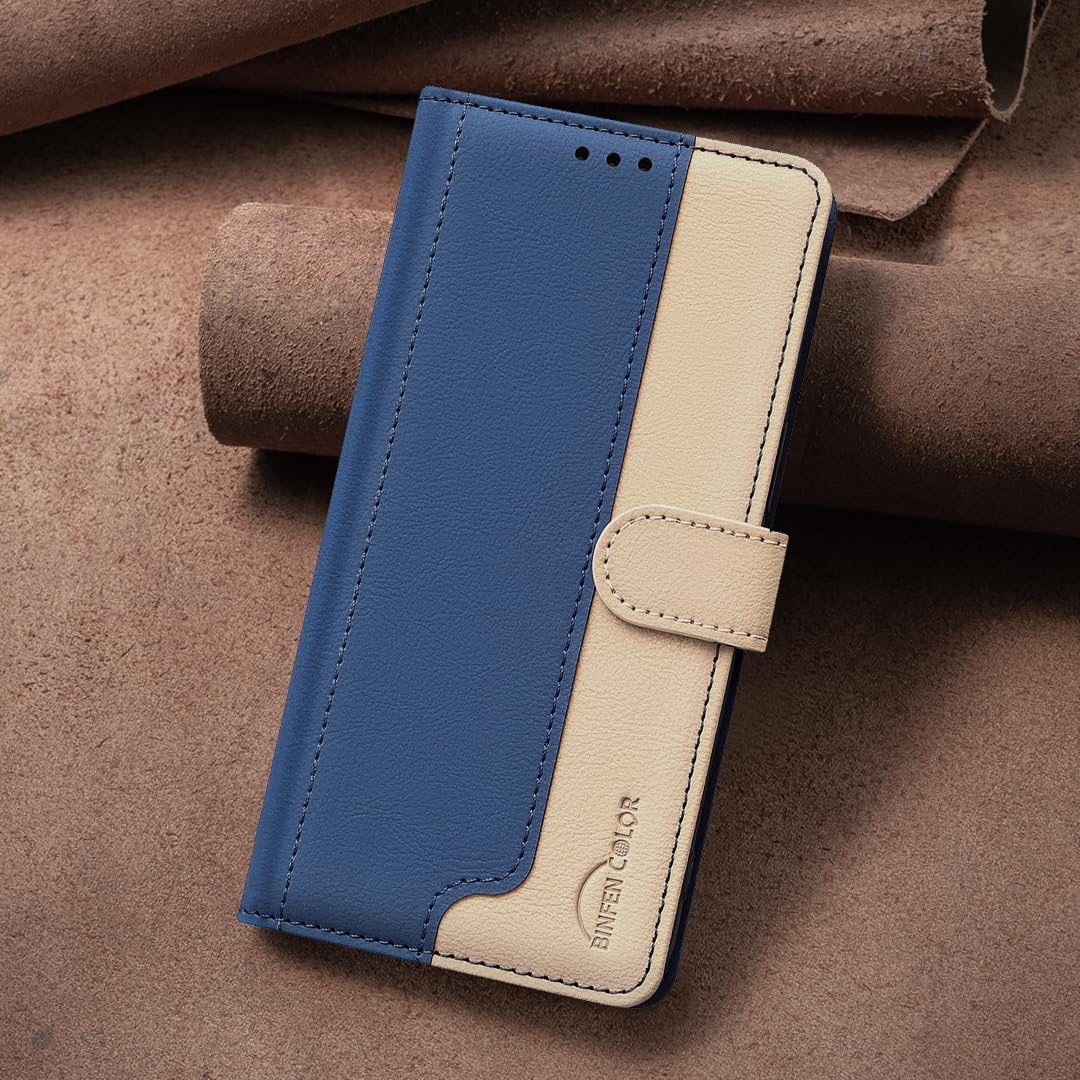 iTape Colorblock Wallet Phone Case for Samsung Galaxy S25 Edge, Wallet Phone Case (RFID Anti-theft Swipe) Flip Stand, Credit Card Slot Wallet Blue