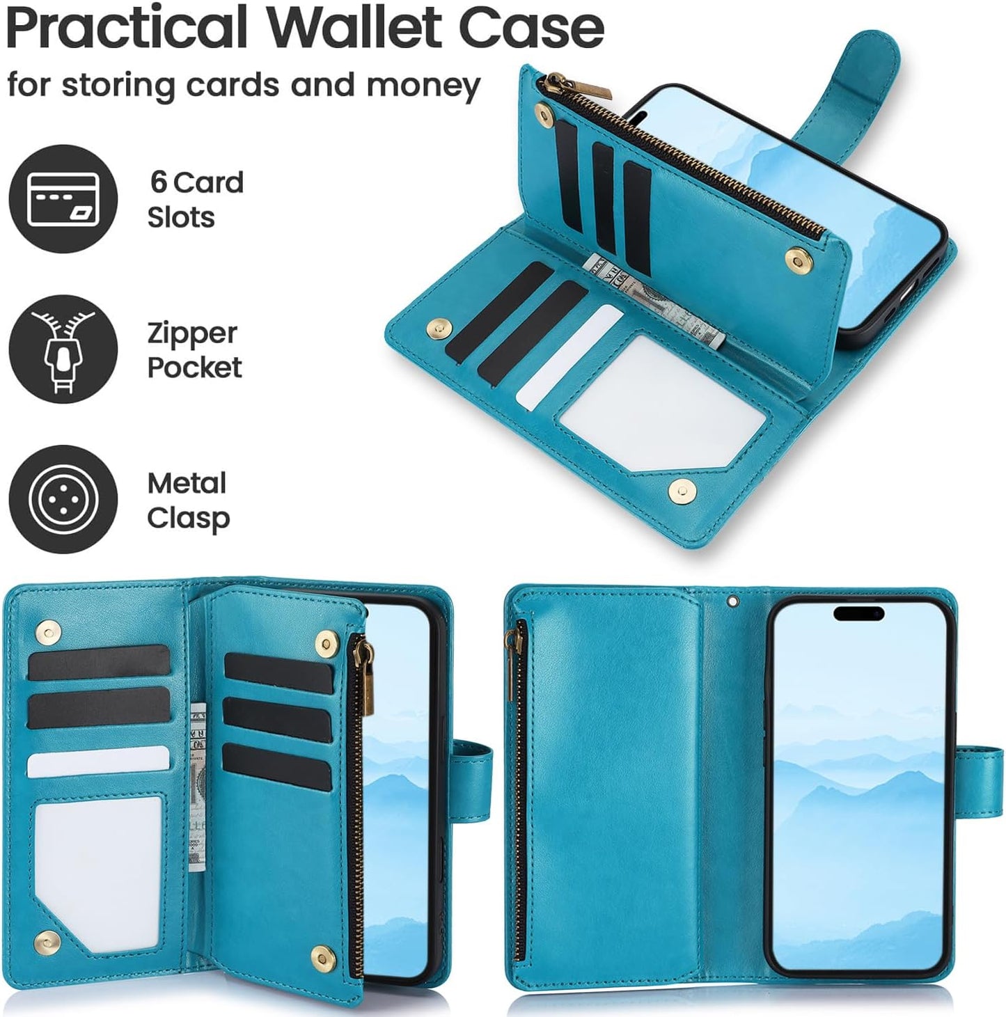 Orchid Butterfly Phone Case for iPhone 16 with Multiple Card Slots Wallet, Magnetic Closure Bracket, Shockproof Protective Phone Case Wristband
