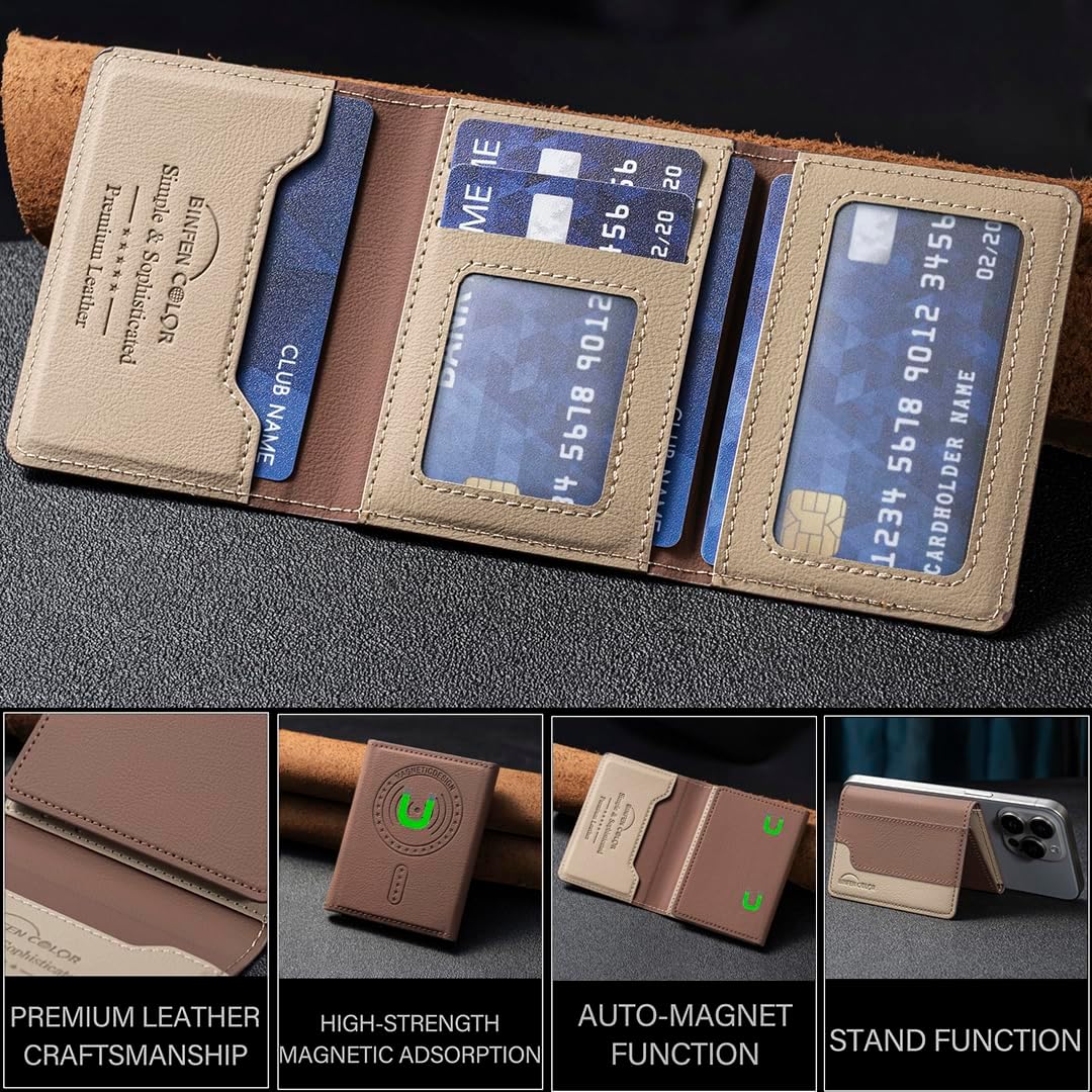 iTape Leather Magnetic Phone Wallet Compatible with Various Phone Models Android and iOS, Colorblock Horizontal Magnetic Card Holder Ultra-thin Wallet Card Holder Flip Stand Green