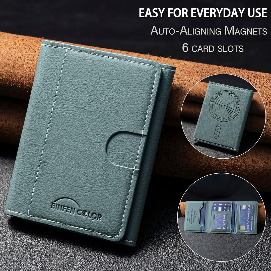 iTape Leather Magnetic Phone Wallet Compatible with Various Phone Models Android and iOS, Solid Color Magnetic Card Holder Ultra-thin Trifold Wallet Card Holder Flip Stand Red