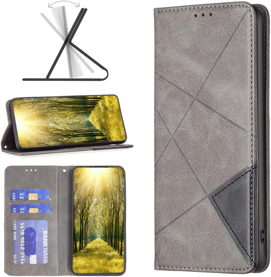 iTape Magnetic diamond-shaped leather phone case for Samsung Galaxy S25 Edge, magnetic closure wallet-style case, flip-top stand, provides shockproof protection Gray
