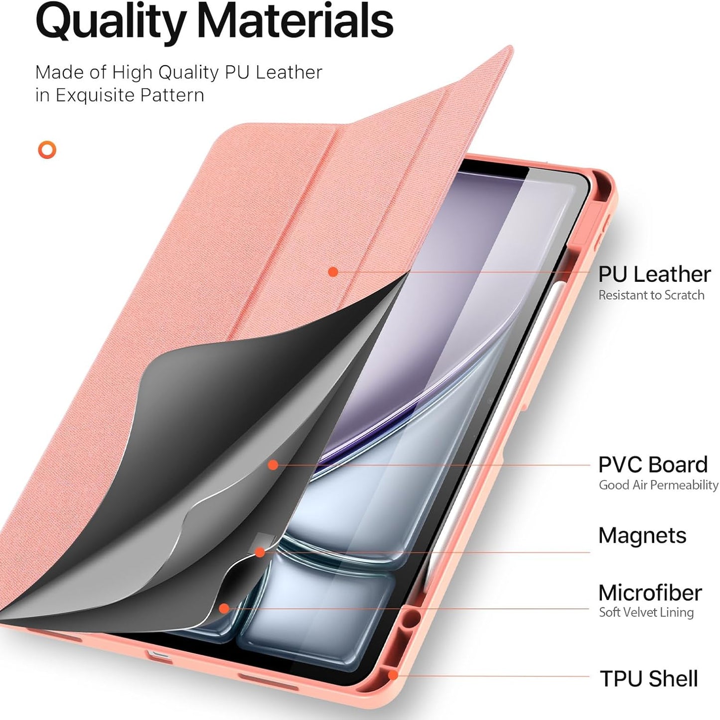 Magnetic Case for iPad Air 13-inch(2025（2024） - [Built-in Pen Holder] Multi-angle Viewing Hard Shell Smart Stand Case, Auto Sleep\/Wake Pink