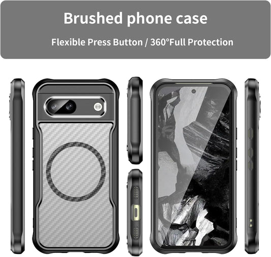 iTape Magnetic carbon fibre case forGoogle Pixel 8a, support wireless charging, carbon fibre shockproof slim case Black