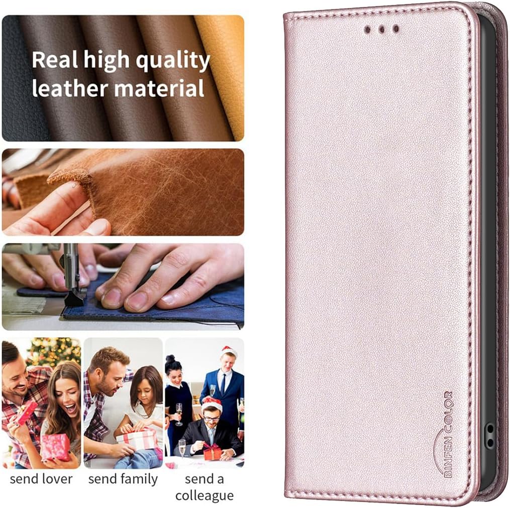 Leather Phone Case for iPhone 16E, Magnetic Leather Wallet Case, Flip Stand Shockproof Protection Gold