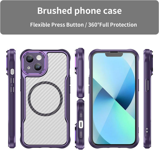 Magnetic carbon fibre case for iPhone 13, support wireless charging, carbon fibre shockproof slim case Purple