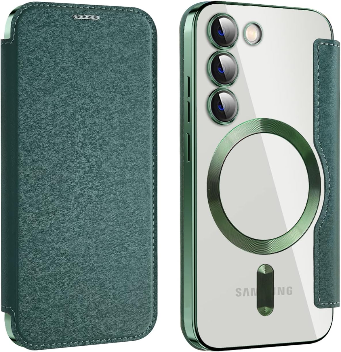 iTape Wallet phone case suitable for Samsung Galaxy S23 with [Credit Card Holder][RFID Blocking], compatible with magnetic wireless charging Green