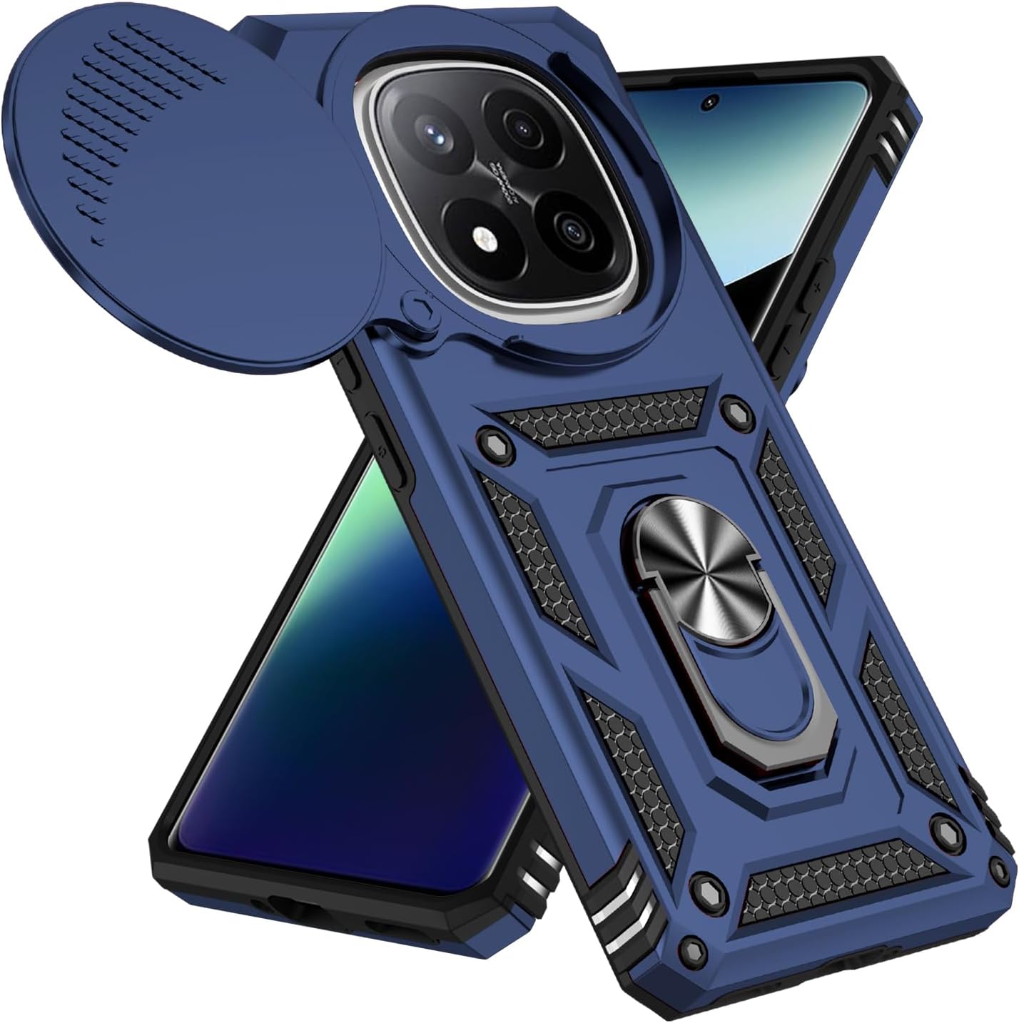 Magnetic Car Mount 2 in 1 Phone Case for Xiaomi Redmi Note 14 Pro+ 5G, Military Grade Protective Case, Phone Case Built-in 360° Rotating Ring Bracket Buckle Push Window Lens Protection