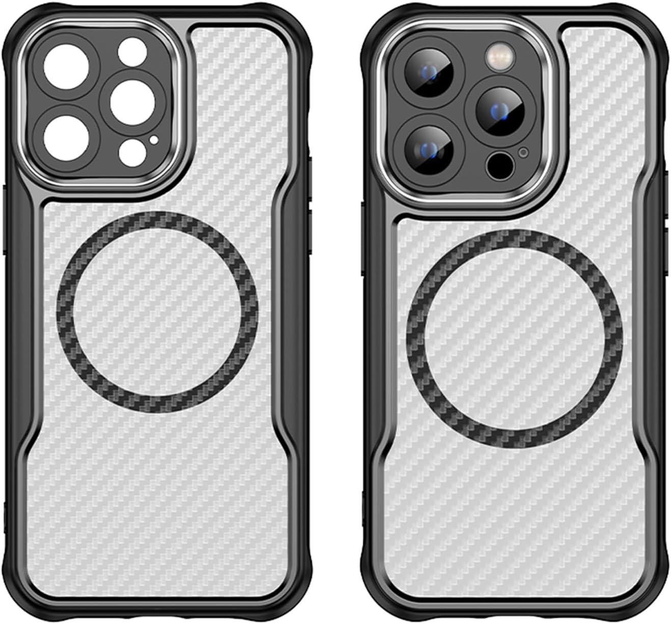 Magnetic carbon fibre case for iPhone 14 Pro, support wireless charging, carbon fibre shockproof slim case Black