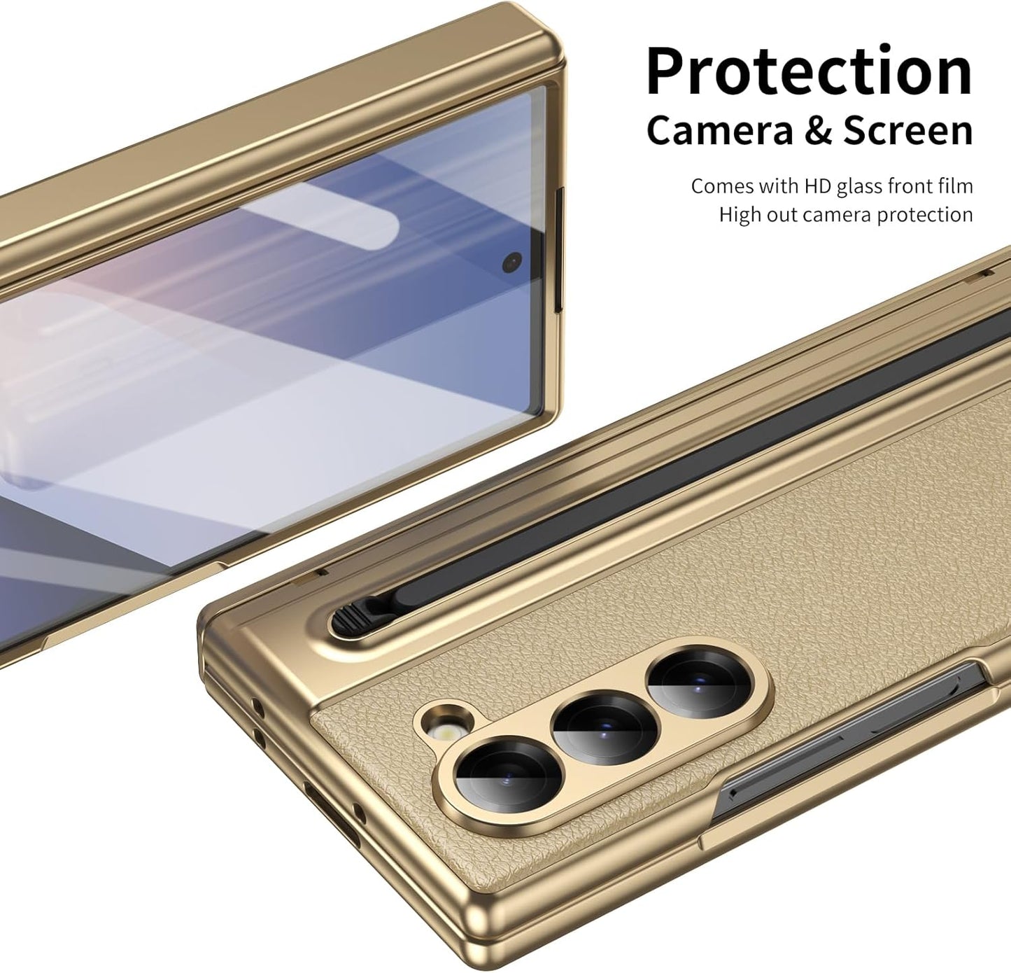Lightweight phone case for Samsung Galaxy Z Fold6, hinged case supports wireless charging with lens protection, screen protector, complimentary stylus, drop-proof and fingerprint resistant