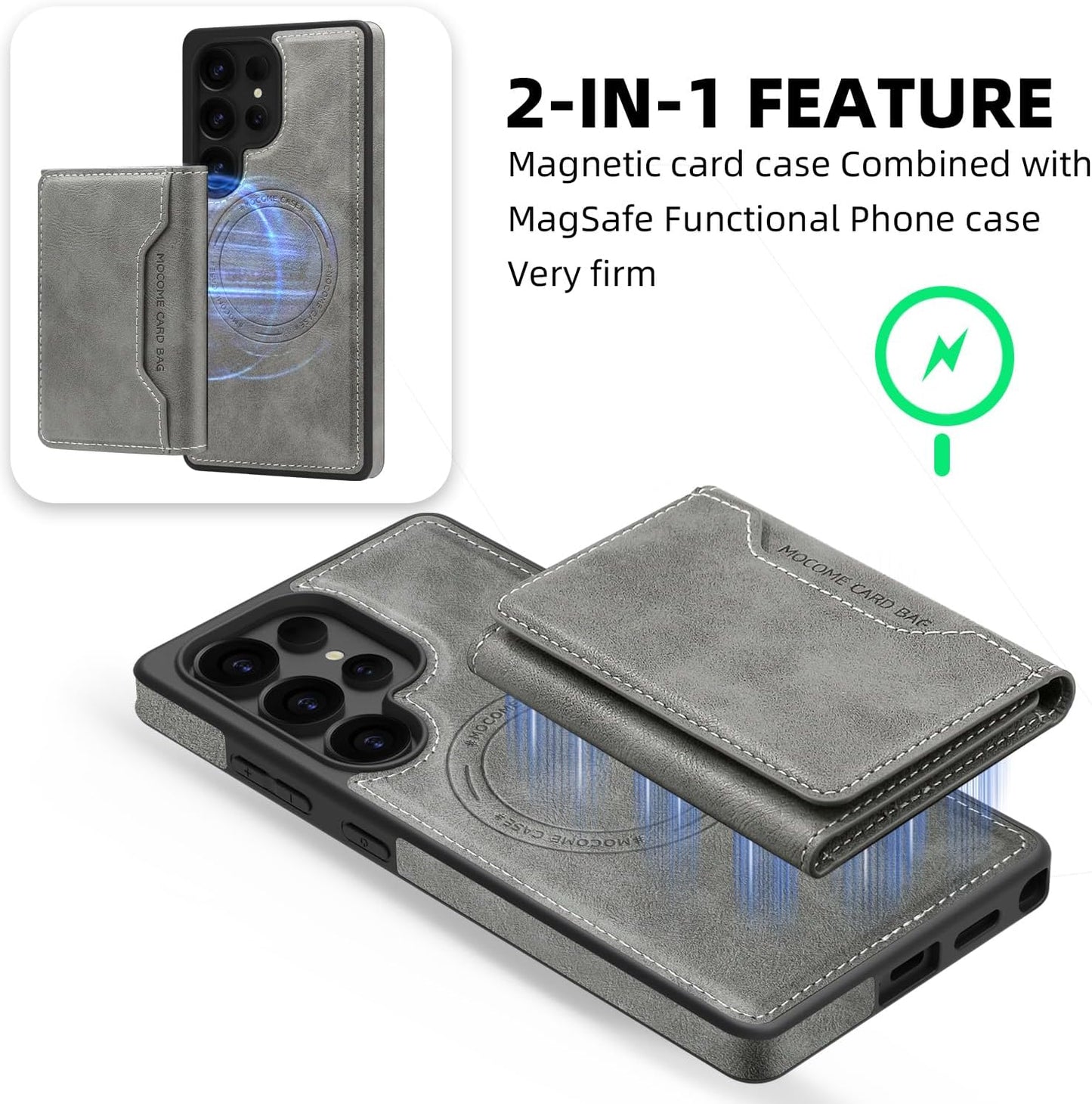 2 in 1 card holder phone case for Samsung Galaxy S25 Ultra, magnetic leather phone case magnetic car mount wireless charging, card holder holder Purple