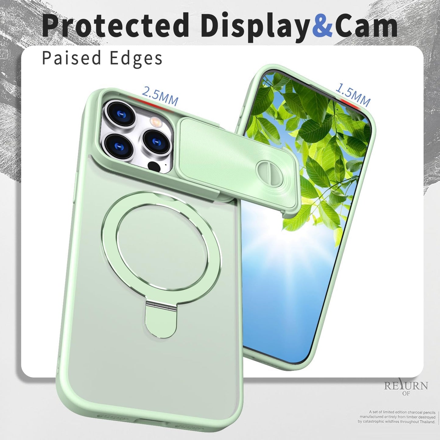 Magnetic mobile phone case for iPhone 15 Pro max, 360° rotating bracket supports wireless charging, camera sliding window protection, shockproof ultra-thin shell