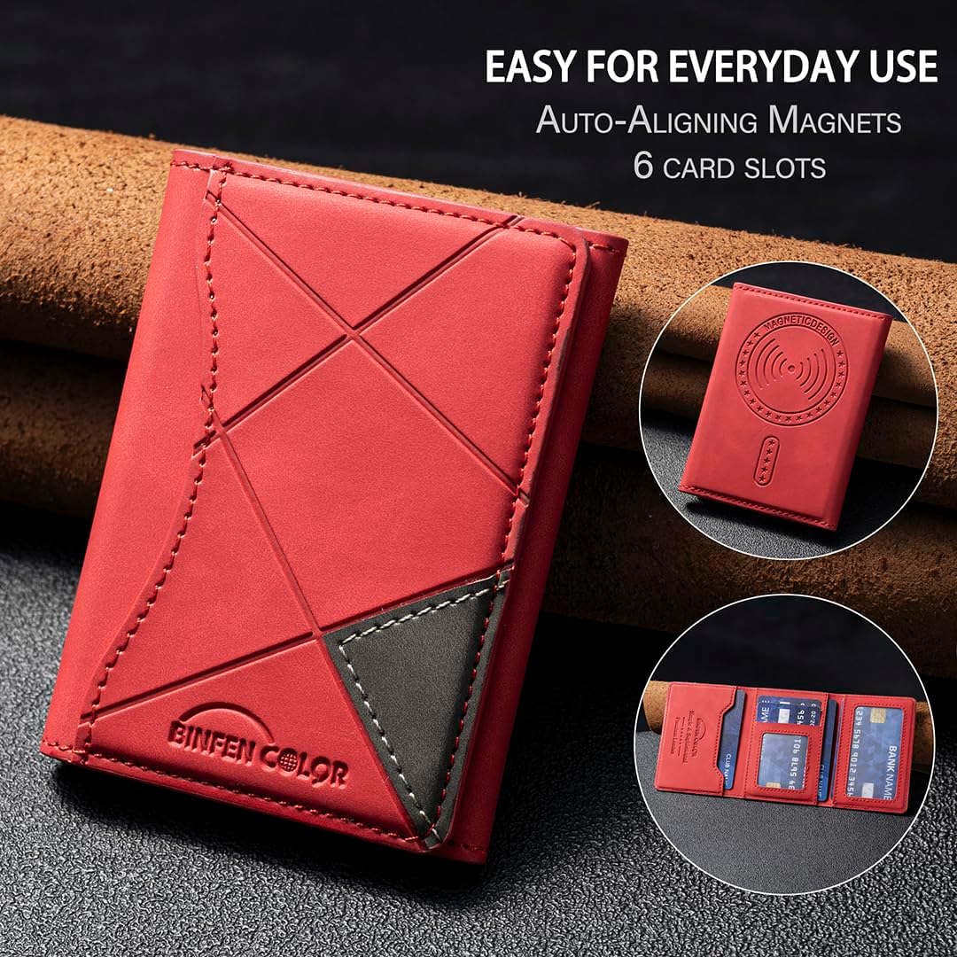 iTape Leather Magnetic Phone Wallet Compatible with Various Phone Models Android and iOS, Ultra-thin Trifold Wallet Card Holder Flip Stand Purple