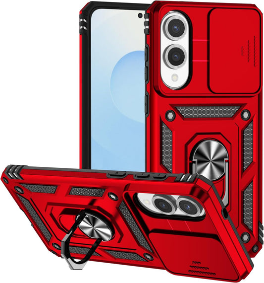 iTape Magnetic Car Mount 2 in 1 Phone Case for Samsung Galaxy S25 Edge 5G, Military Grade Protective Case, Phone Case Built-in 360° Rotating Ring Bracket Buckle Push Window Lens Protection Red
