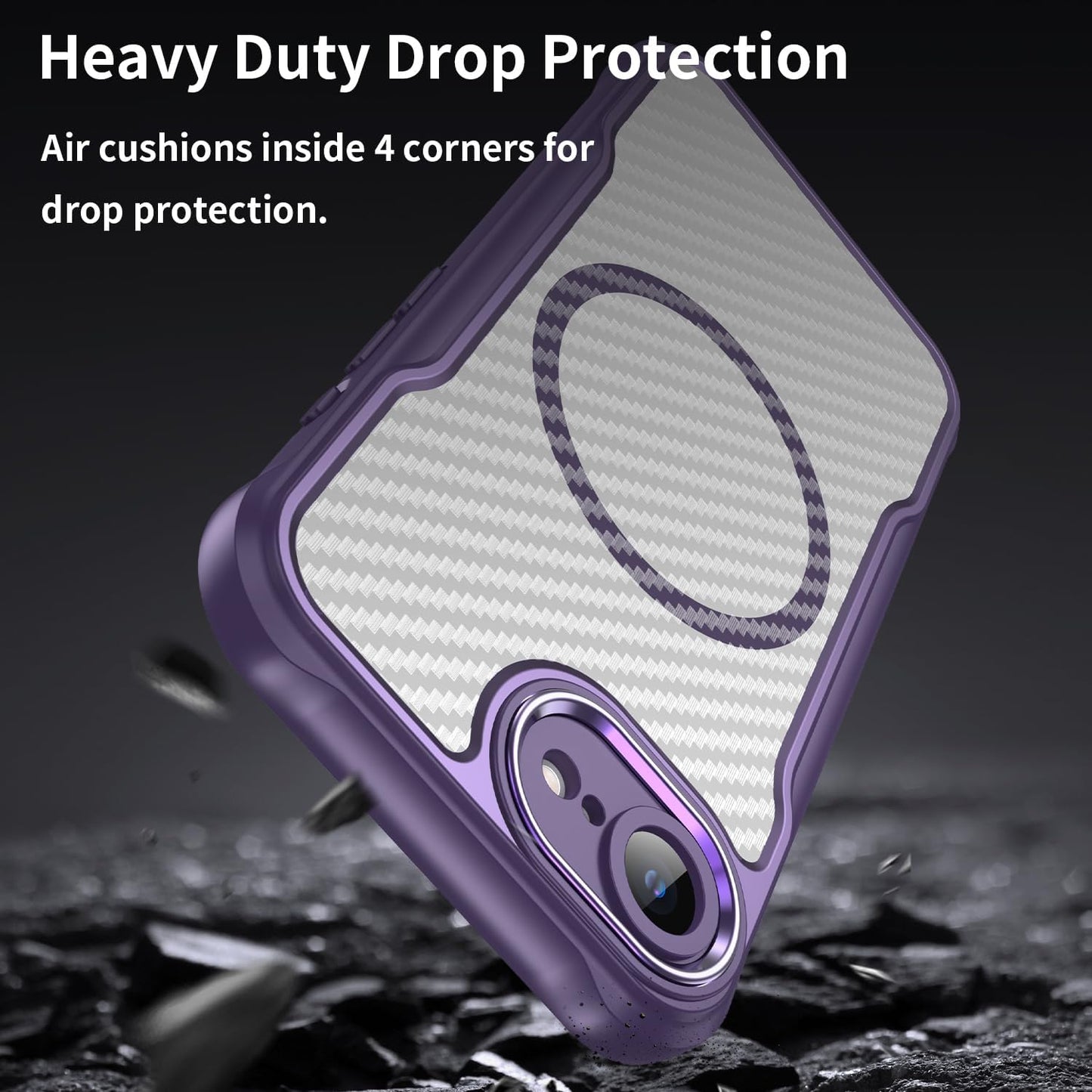 Magnetic carbon fibre case for iPhone 16E, support wireless charging, carbon fibre shockproof slim case Purple