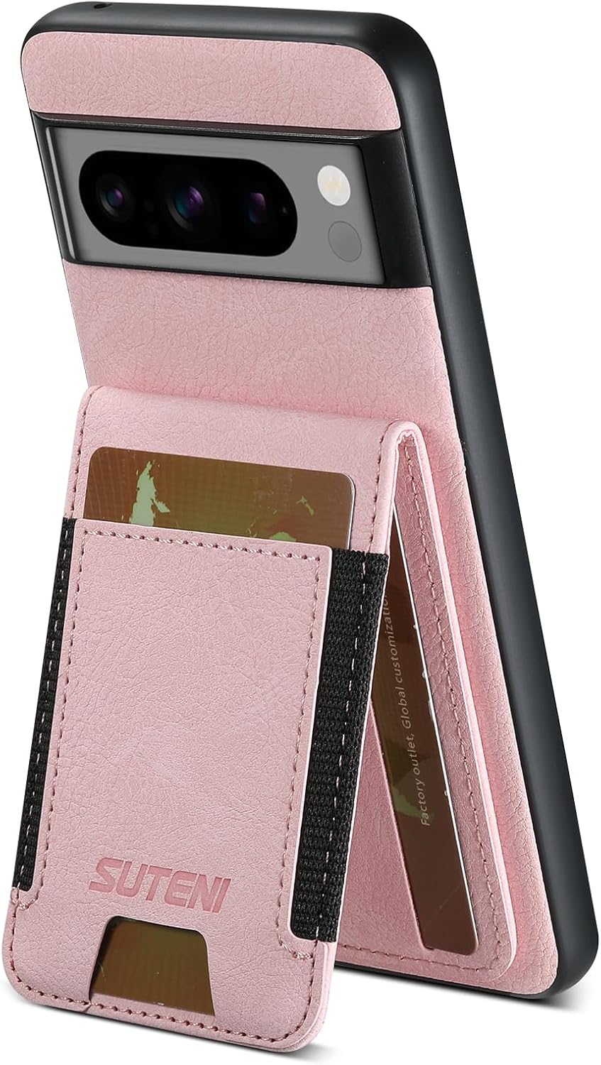iTape Litchi Texture Phone Case for Google Pixel 8 Pro - Ultra-thin Simple Card Holder Phone Case with Stand Durable Buffer [Shockproof TPU Inner Shell] Black