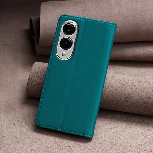 Leather Phone Case for Samsung Galaxy S25 Edge, Magnetic Leather Wallet Case, Flip Stand Shockproof Protection Green