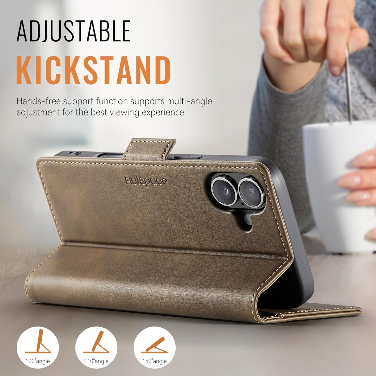 Soft leather wallet case for iPhone 16, RFID (anti-theft), wallet card slot flip cover stand for iPhone 16 Support wireless charging Rose Gold
