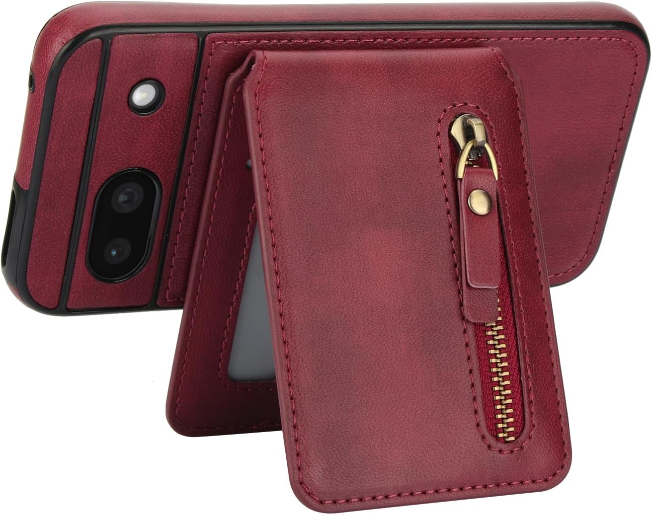 iTape Magnetic card holder phone case suitable for Google Pixel 8A, zipper magnetic split magnetic wallet with adjustable bracket Black
