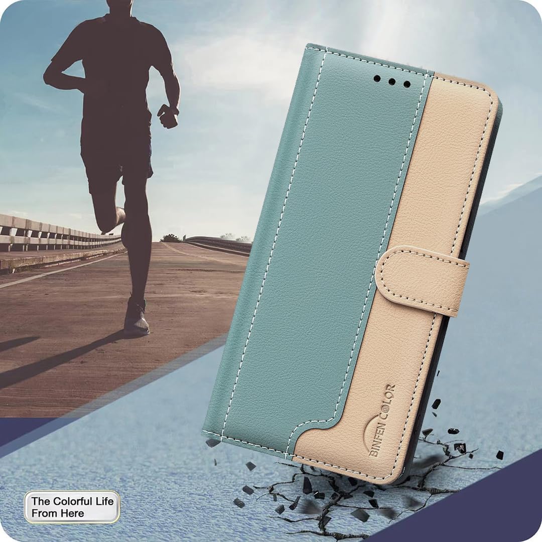 iTape Colorblock Wallet Phone Case for Samsung Galaxy S25 Edge, Wallet Phone Case (RFID Anti-theft Swipe) Flip Stand, Credit Card Slot Wallet Blue