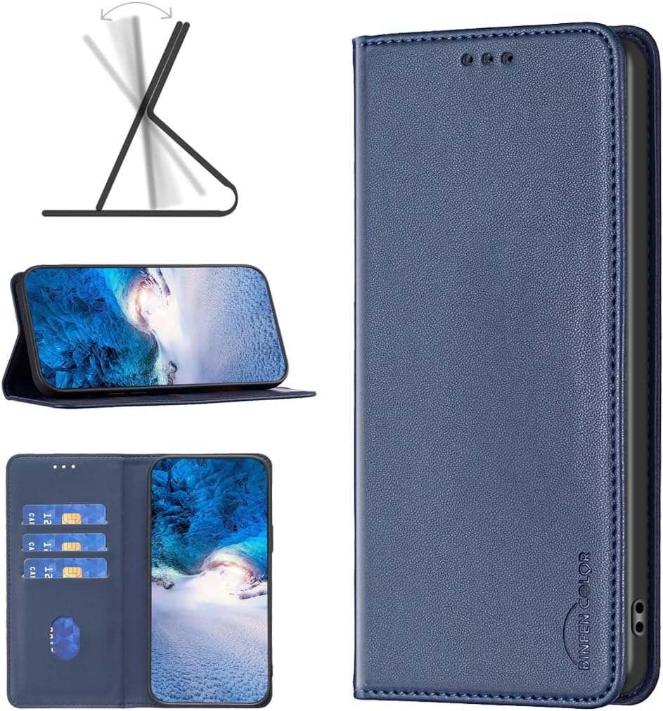 Leather Phone Case for iPhone 16E, Magnetic Leather Wallet Case, Flip Stand Shockproof Protection Gold
