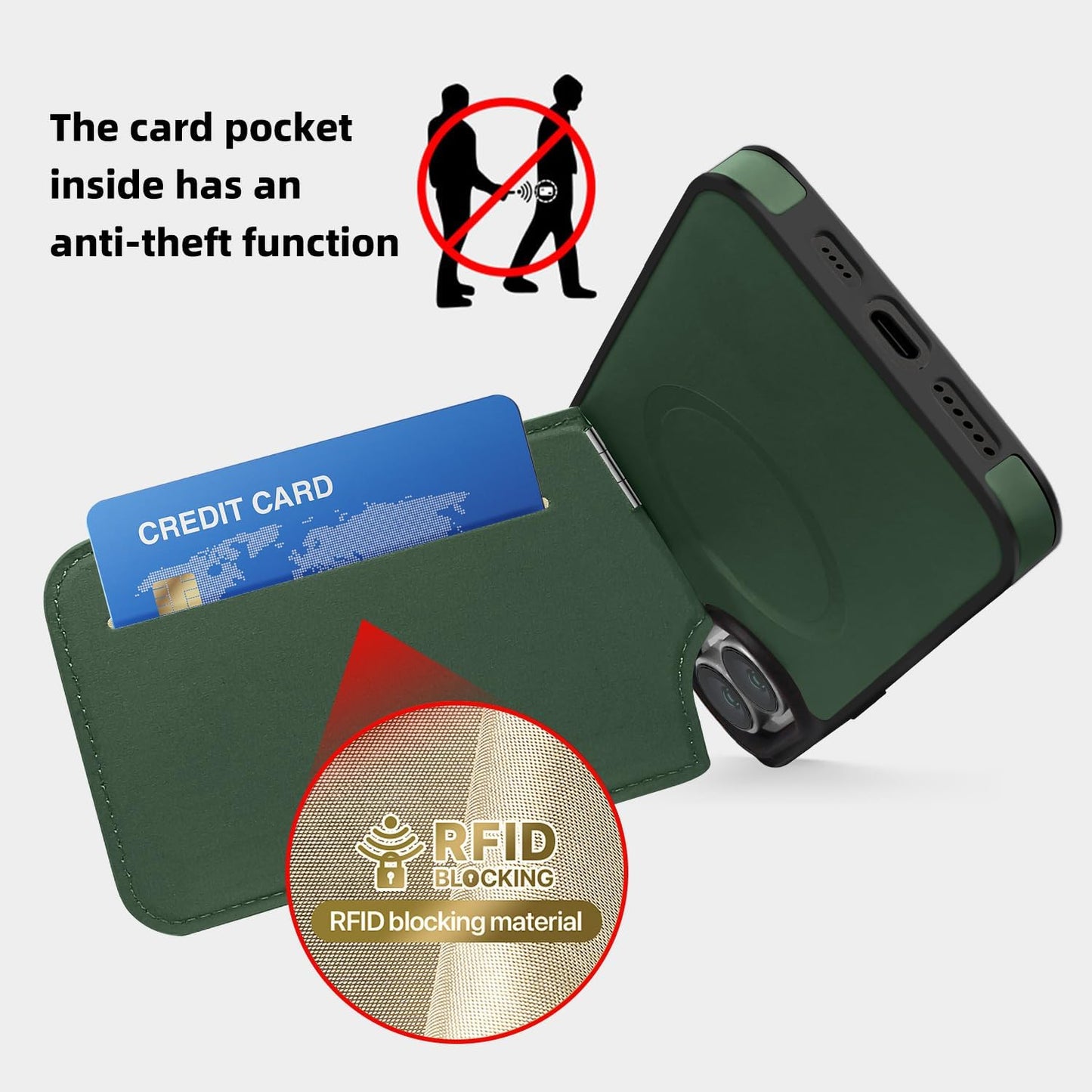 Lycra Down Phone Case for iPhone 16 Plus with [Credit Card Holder] [RFID] Invisible Flip Holder, Magnetic car mount, waterproof and drop-proof, comfortable to hold Green