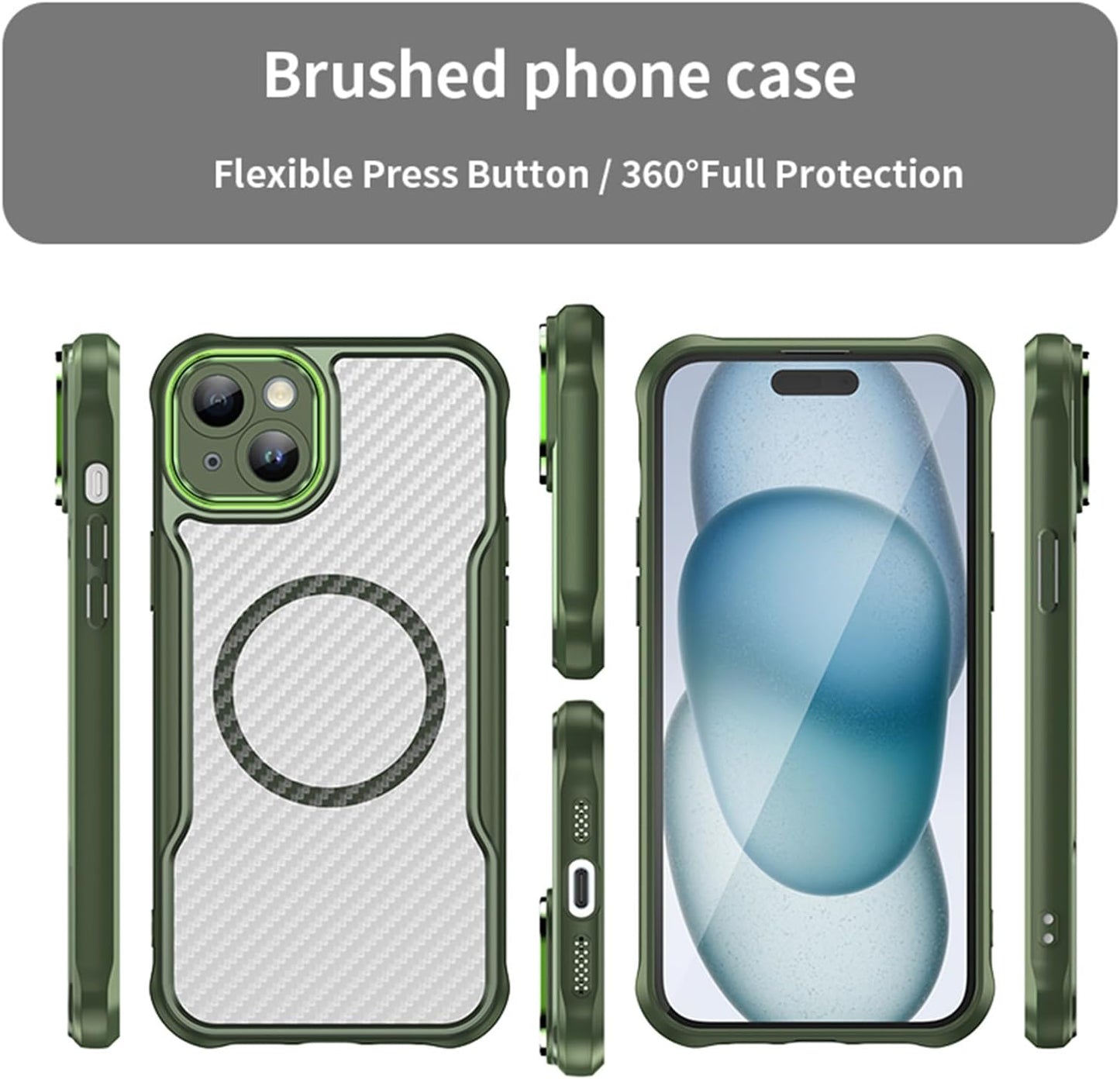 Magnetic carbon fibre case for iPhone 15 Plus, support wireless charging, carbon fibre shockproof slim case Black