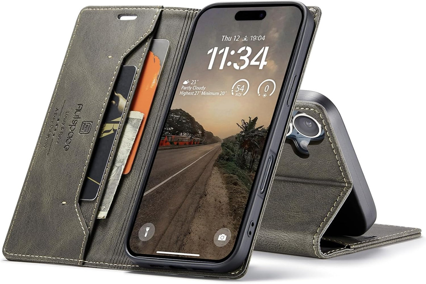 Retro frosted soft leather mobile phone case for iPhone 16, RFID (anti-theft swipe), wallet card slot flip cover stand, Red