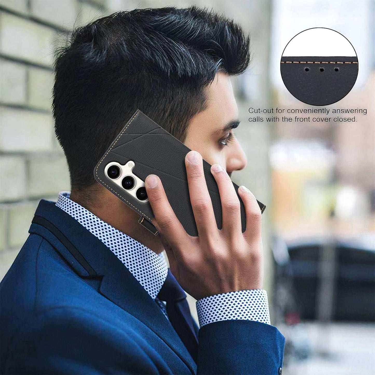 iTape Wallet phone case for Samsung Galaxy S25+, RFID anti-theft wallet, pressed edge leather case flip cover stand Blue