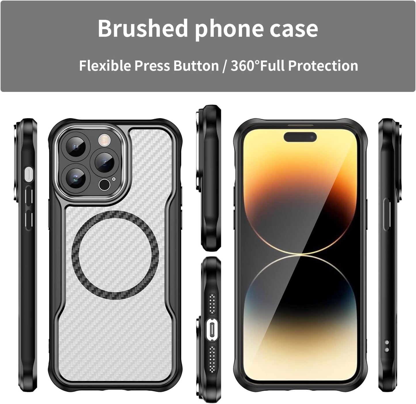 Magnetic carbon fibre case for iPhone 14 Pro max, support wireless charging, carbon fibre shockproof slim case Green