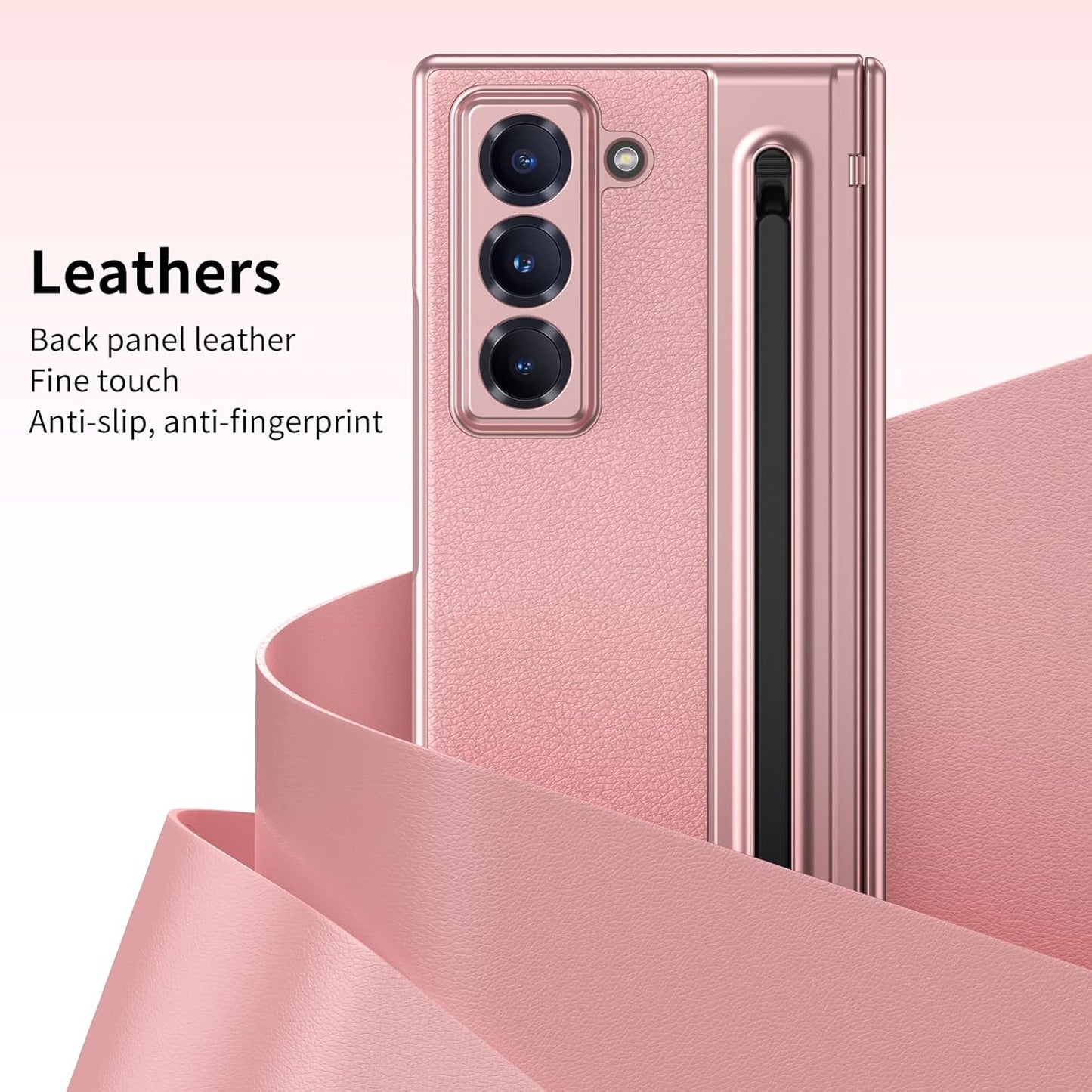 iTape Lightweight phone case for Samsung W25, hinged case supports wireless charging with lens protection, screen protector, complimentary stylus, drop-proof and fingerprint resistant Gold