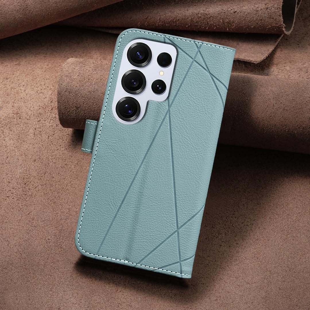 iTape Wallet phone case for Samsung Galaxy S24 Ultra, RFID anti-theft wallet, pressed edge leather case flip cover stand Green