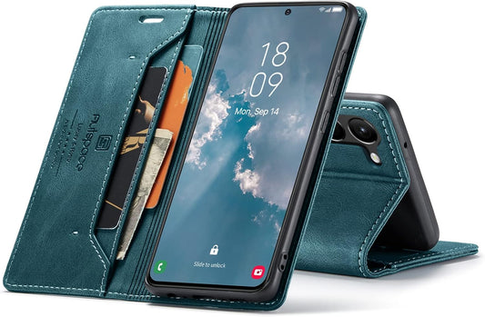 iTape Retro frosted soft leather mobile phone case for Samsung Galaxy S24, RFID (anti-theft swipe), wallet card slot flip cover stand, Green