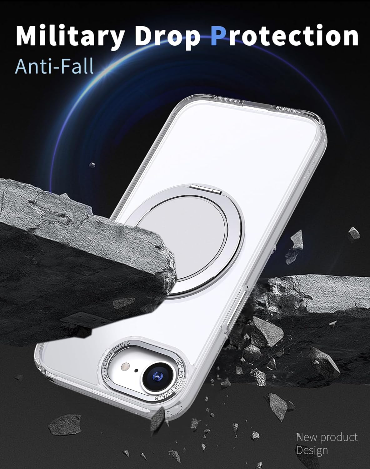 Magnetic phone case for iPhone 16E, mechanical gear 360° rotating bracket supports wireless charging, shockproof ultra-thin shell