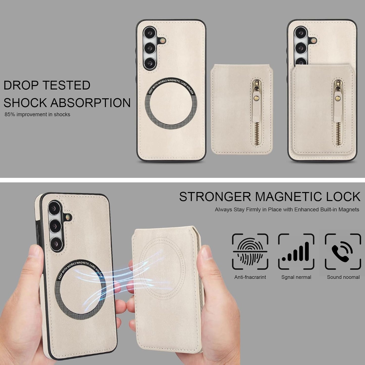 iTape Magnetic card holder phone case suitable for Samsung Galaxy S24+, zipper magnetic split magnetic wallet with adjustable bracket Blue
