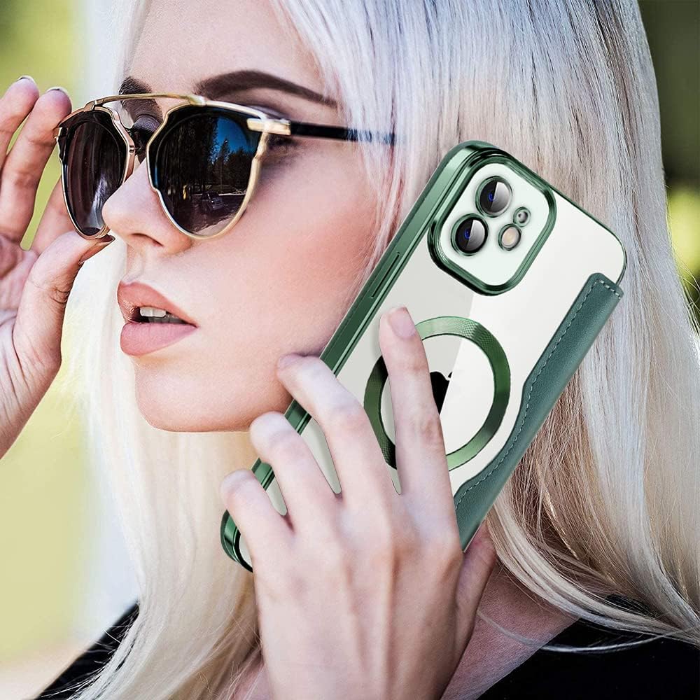 Wallet phone case suitable for iPhone 11 with [Credit Card Holder][RFID Blocking], compatible with magnetic wireless charging Green