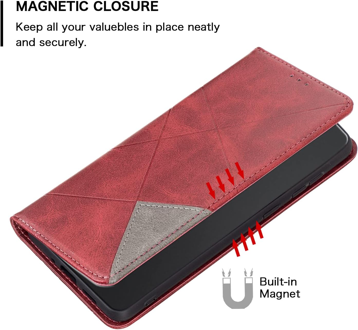 iTape Magnetic diamond-shaped leather phone case for Samsung Galaxy S25 Edge, magnetic closure wallet-style case, flip-top stand, provides shockproof protection Gray