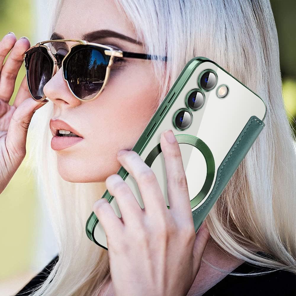 iTape Wallet phone case suitable for Samsung Galaxy S23 with [Credit Card Holder][RFID Blocking], compatible with magnetic wireless charging Green