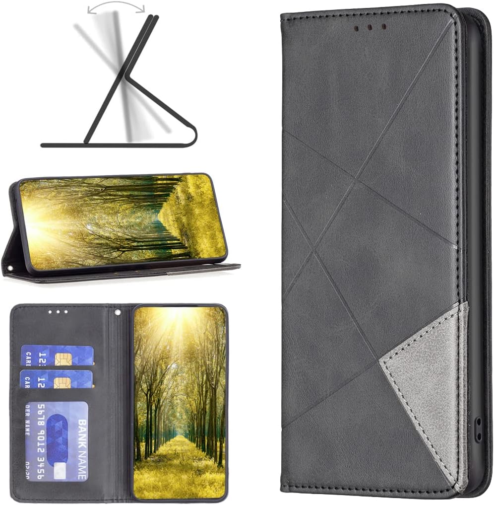 iTape Magnetic diamond-shaped leather phone case for Samsung Galaxy S25 Edge, magnetic closure wallet-style case, flip-top stand, provides shockproof protection Gray