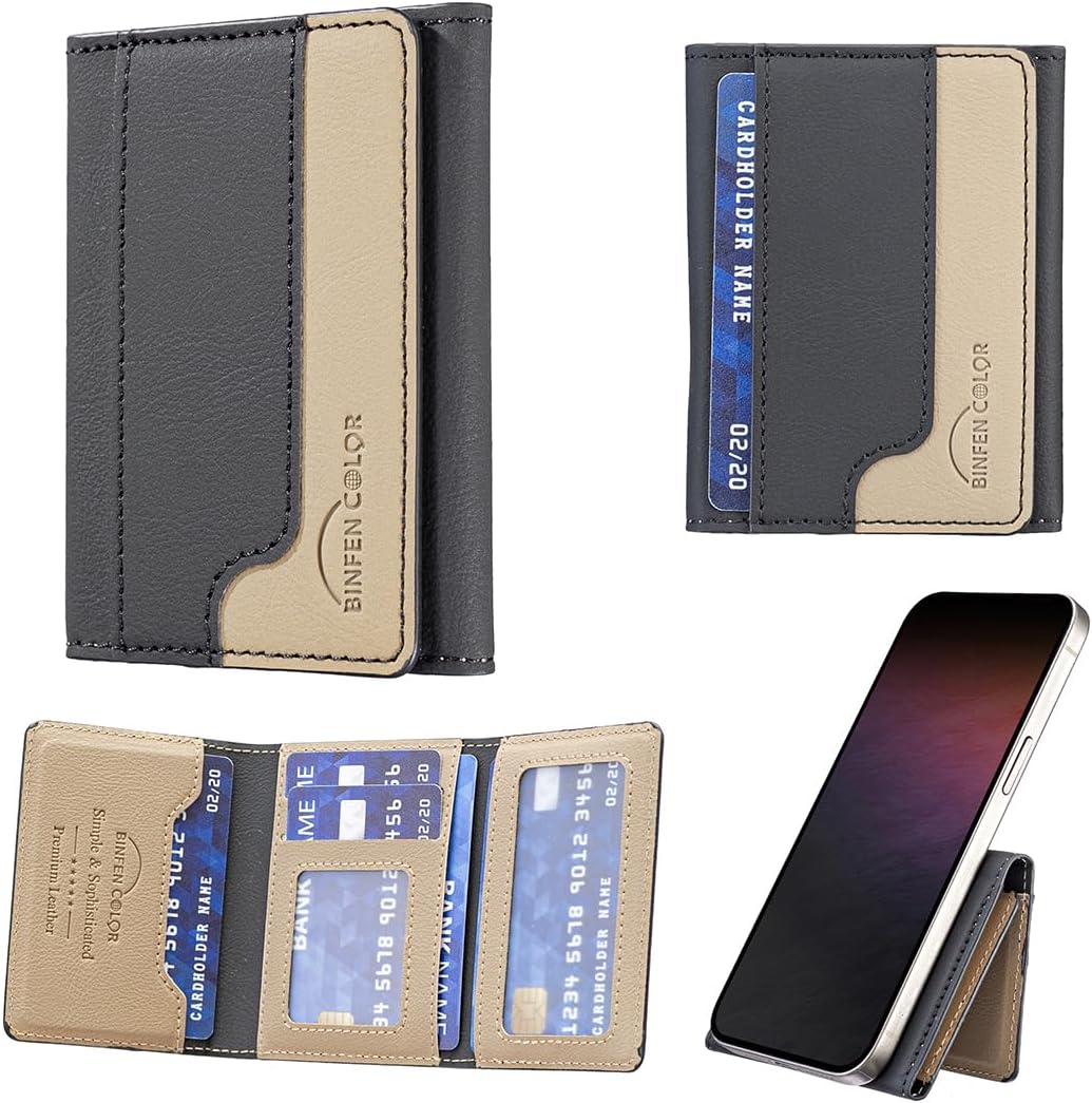 iTape Leather Magnetic Phone Wallet Compatible with Various Phone Models Android and iOS, Colorblock Horizontal Magnetic Card Holder Ultra-thin Wallet Card Holder Flip Stand Green