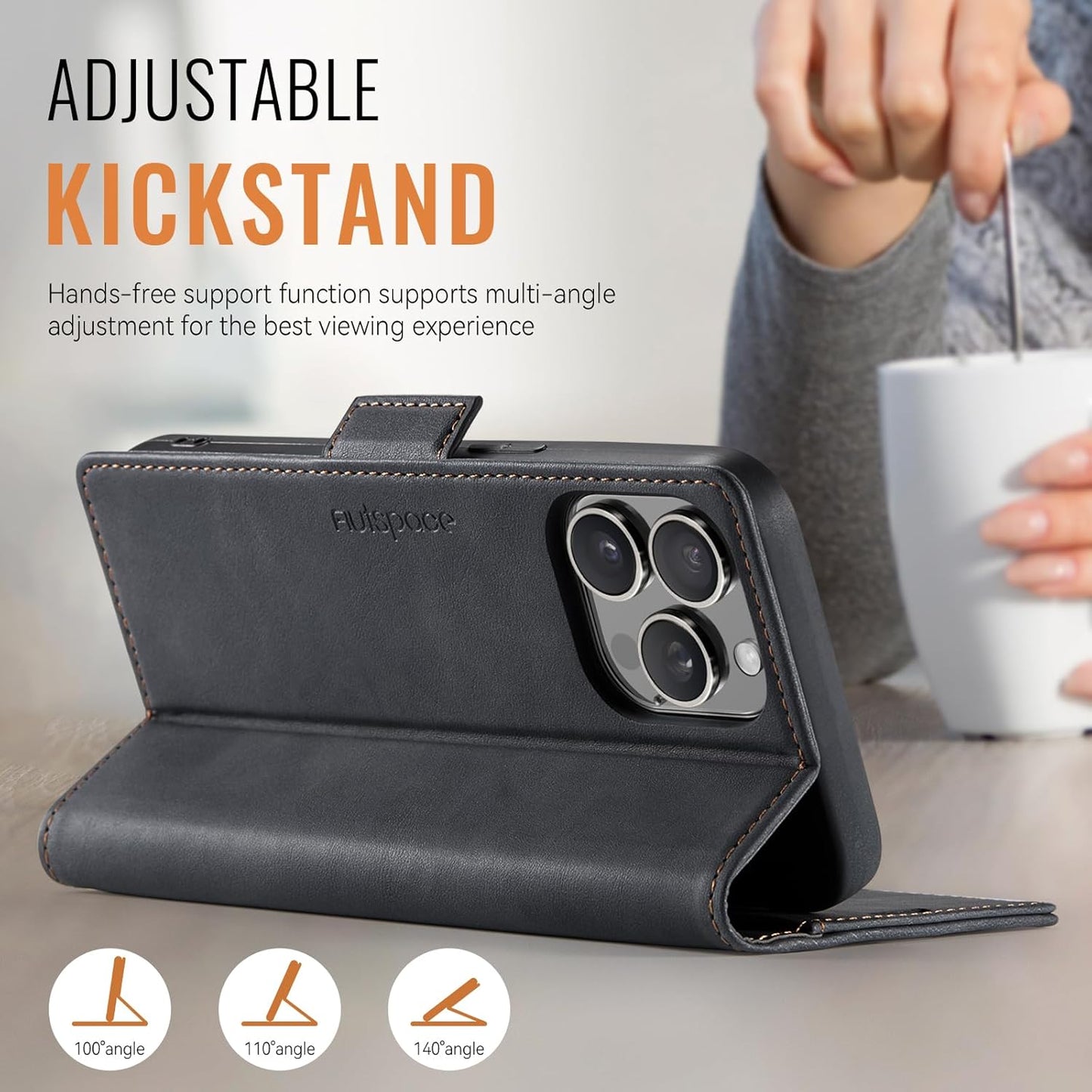 Soft leather wallet case for iPhone 16 Pro max, RFID (anti-theft), wallet card slot flip cover stand for iPhone 16 Pro max Support wireless charging Brown